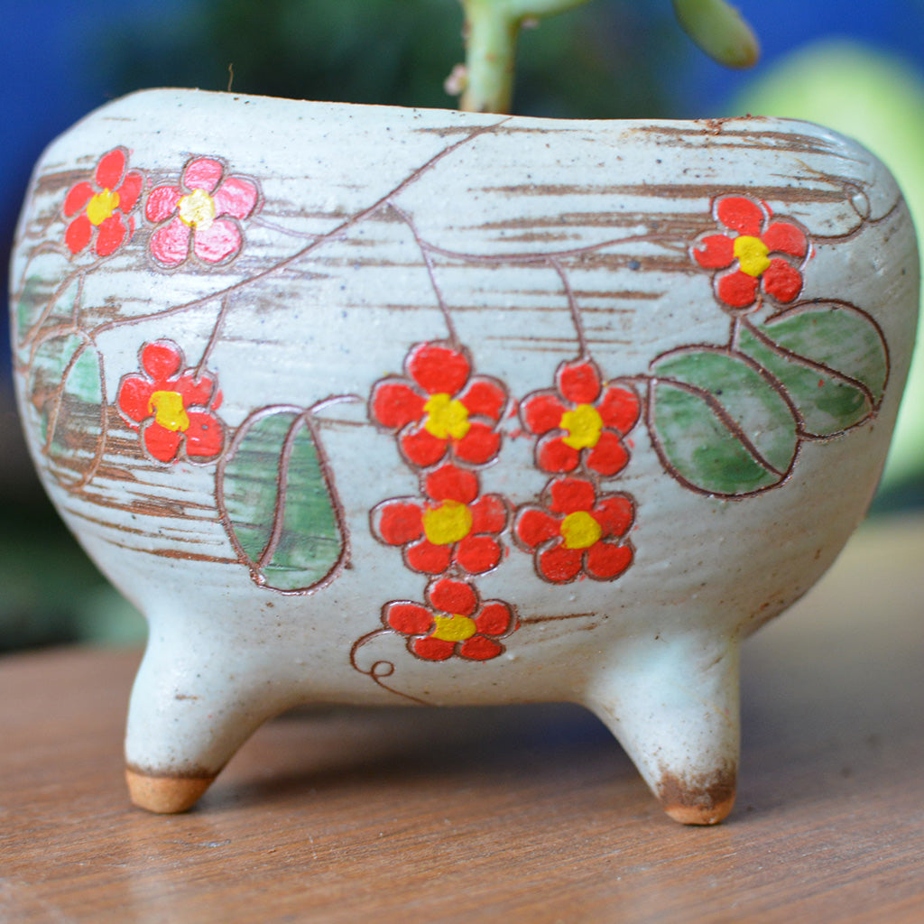 Etched In Bloom Ceramic Pot