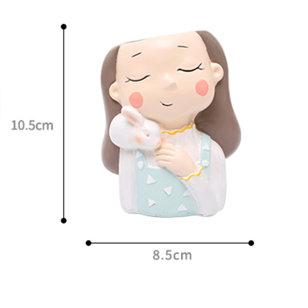 Girl With Rabbit Resin Succulent Pot
