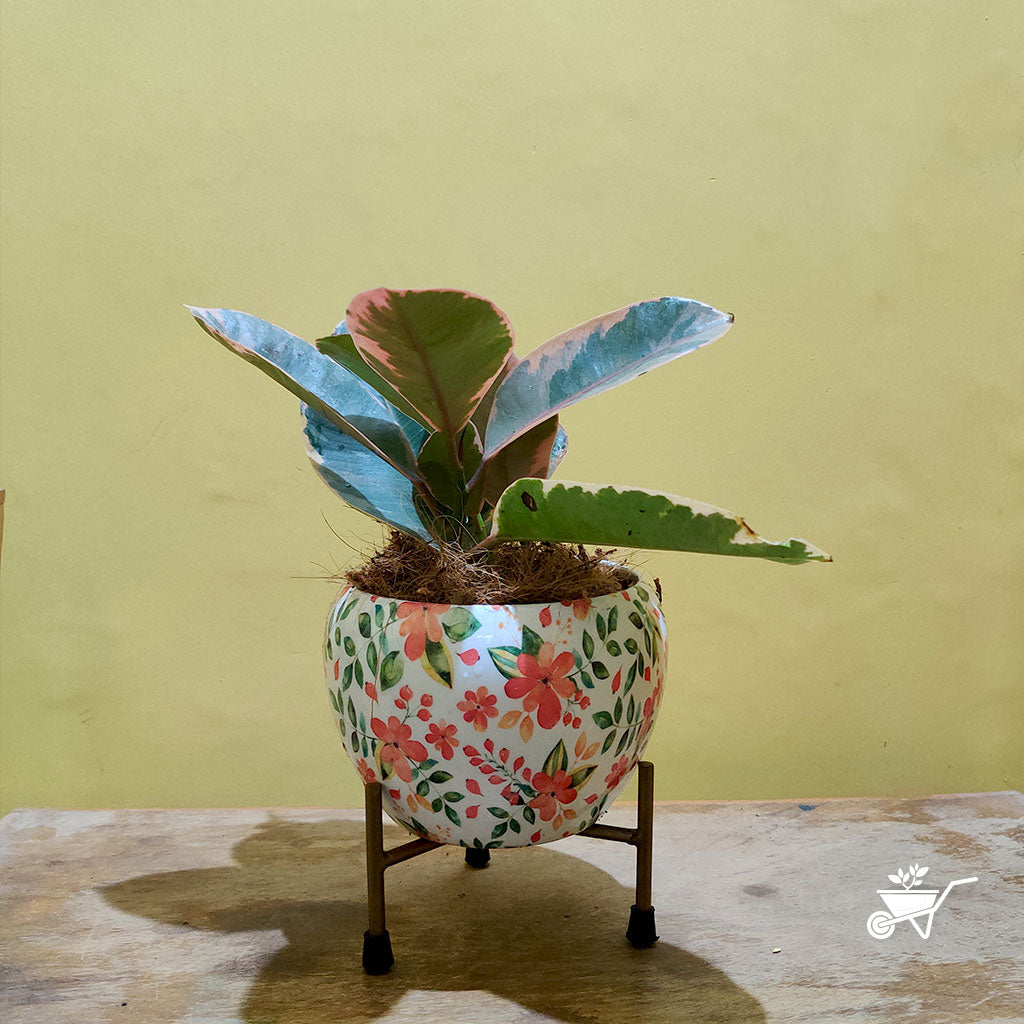 Hazy Bloom Metal Pot With Stand