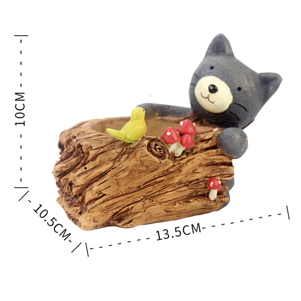 Cute Cat With Bird Resin Succulent Pot