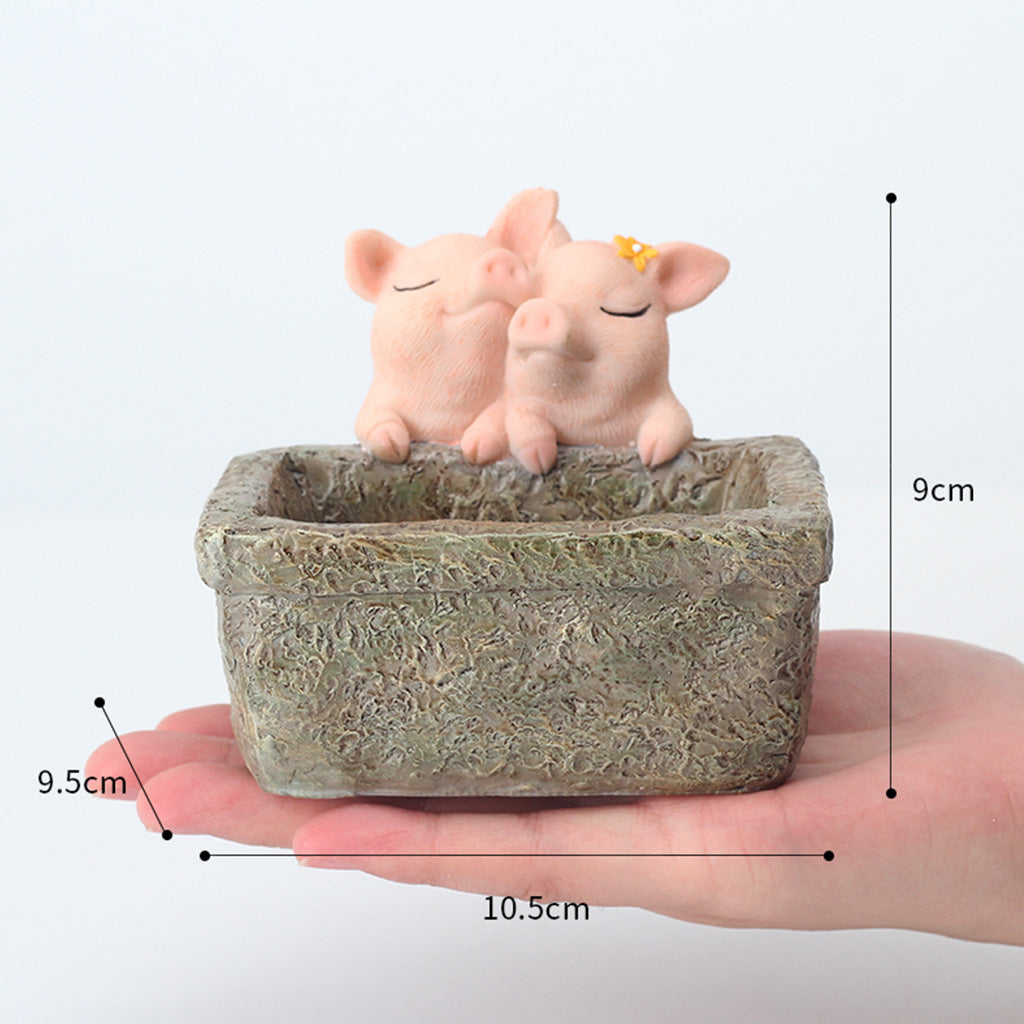 Cute Pig Romantic Couple Resin Succulent Pot