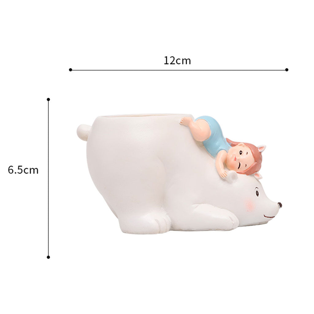Cute Girl On Polar Bear Resin Succulent Pot