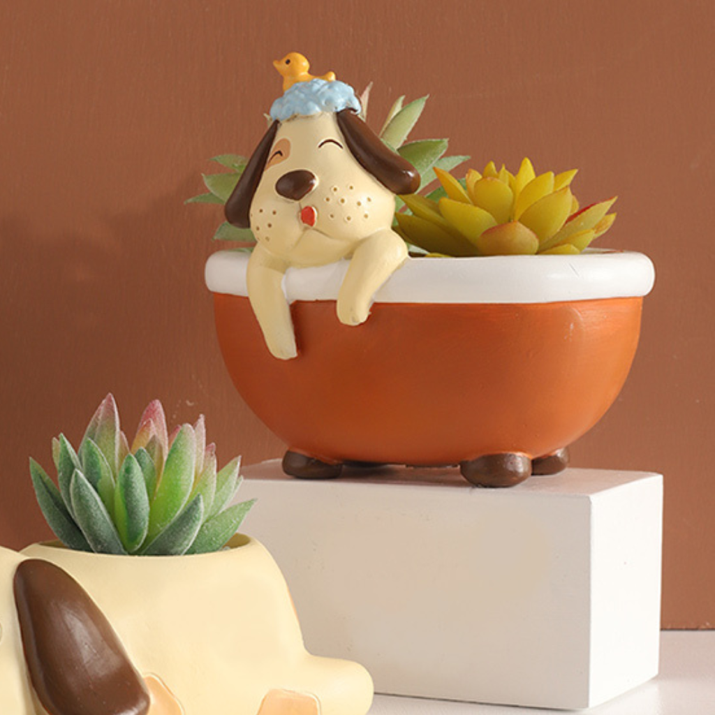  Cute Pup In Bathtub Resin Succulent Pot