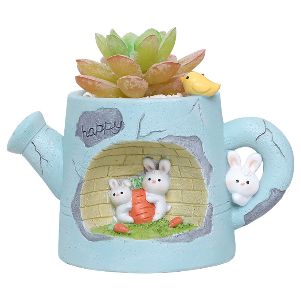  Water Can With Rabbits Resin Succulent Pot