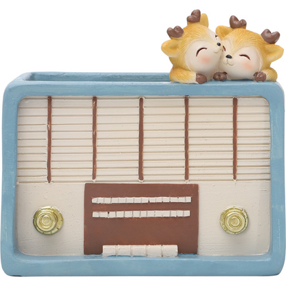  Retro Radio With Deers Resin Succulent Pot