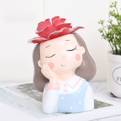 Adorable Thinking Girl Resin Succulent Pot