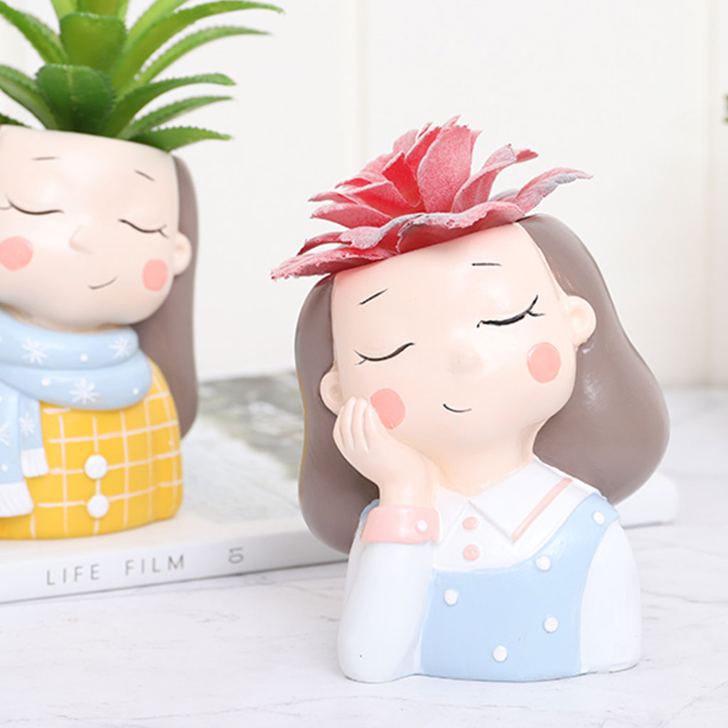  Adorable Thinking Girl Resin Succulent Pot
