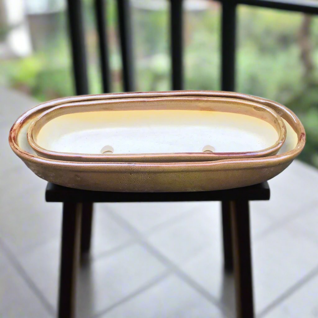  Set Of 2 Chiselled Bonsai Ceramic Tray Kok