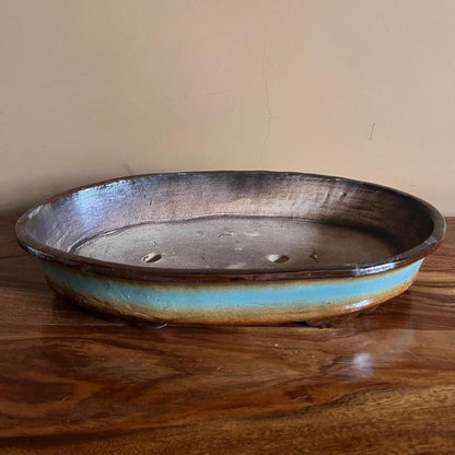  Contoured Oval Ceramic Bonsai Tray