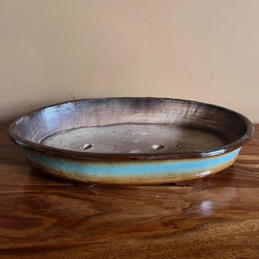  Contoured Oval Ceramic Bonsai Tray