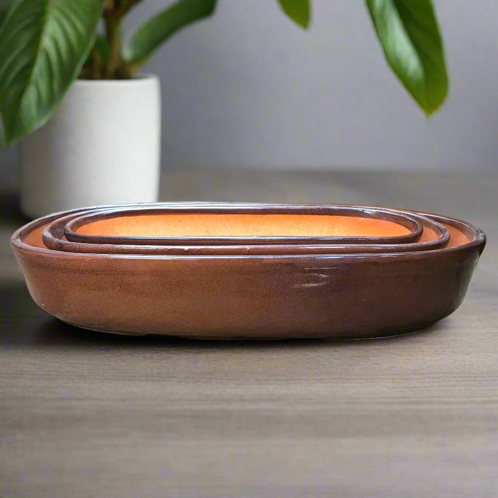  Set Of 3 Chiselled Bonsai Ceramic Tray