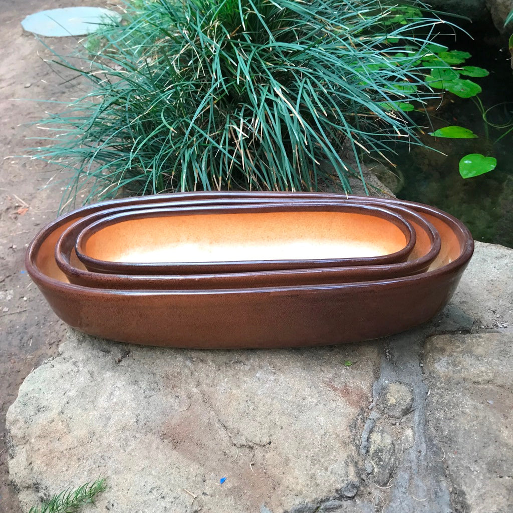  Set Of 3 Chiselled Bonsai Ceramic Tray
