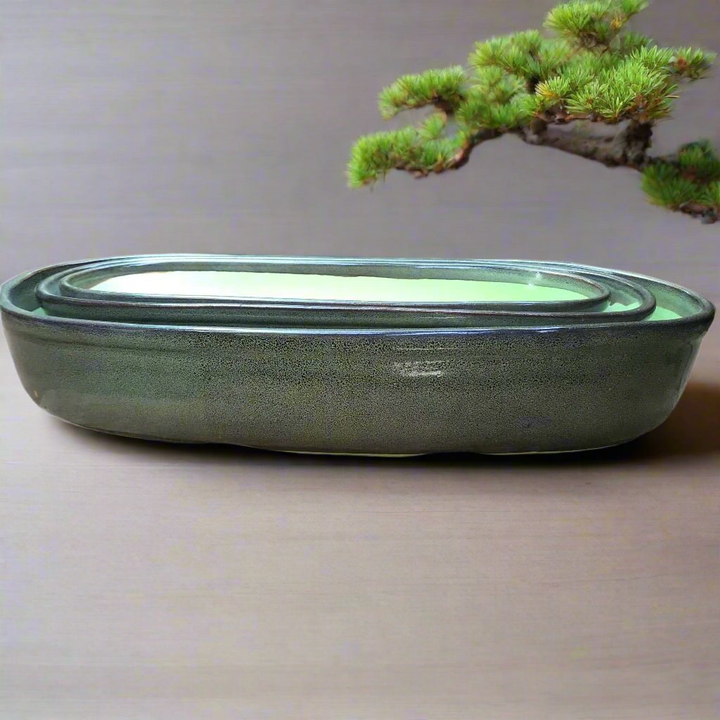  Set Of 3 Chiselled Bonsai Ceramic Tray