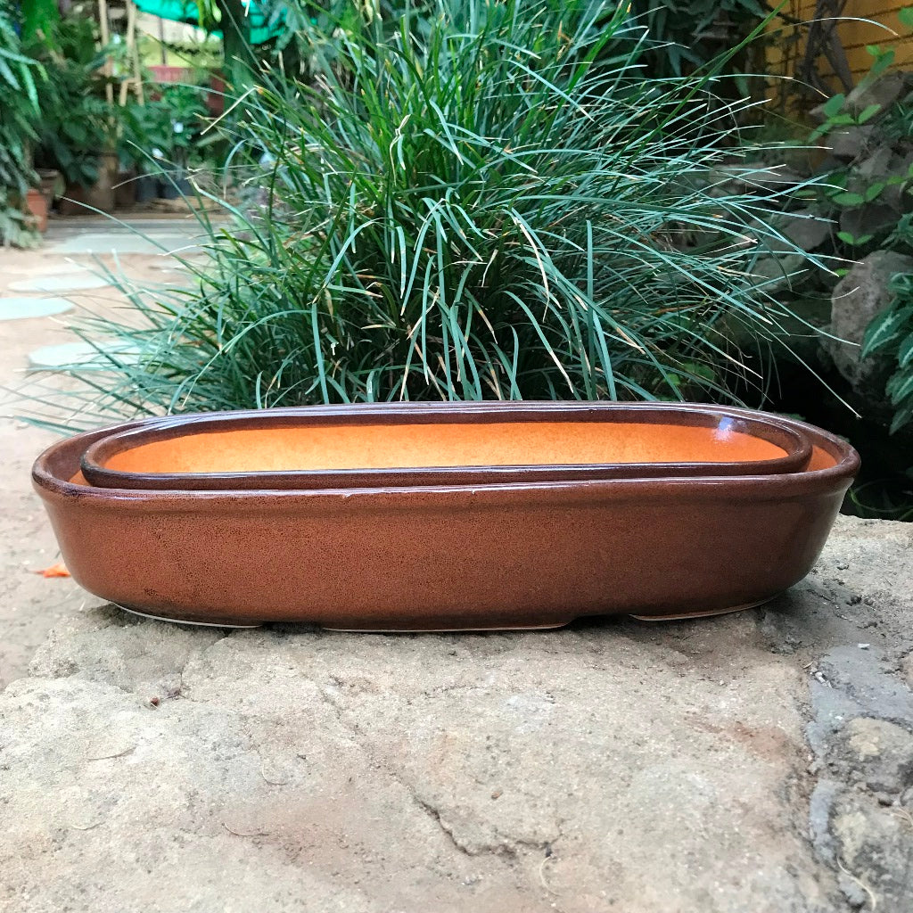  Set Of 2 Chiselled Bonsai Ceramic Tray Kok