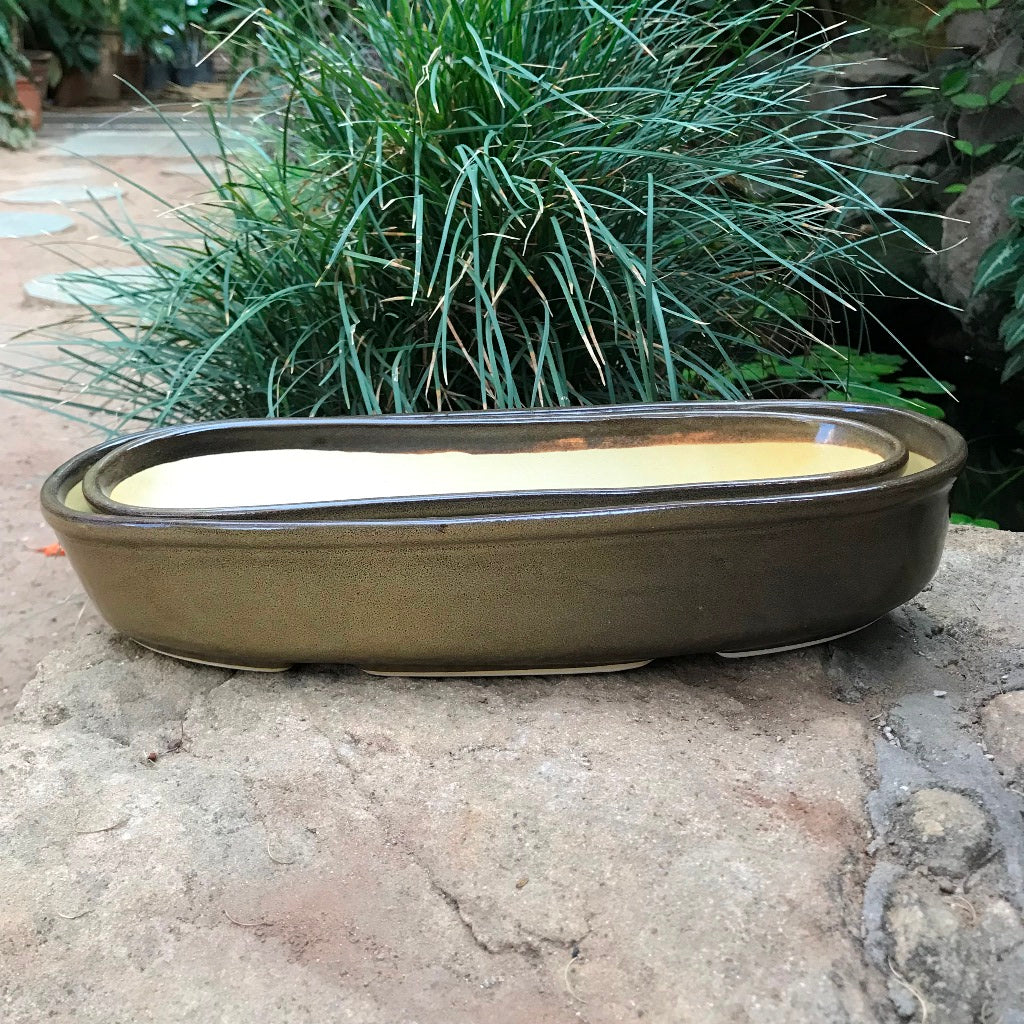  Set Of 2 Chiselled Bonsai Ceramic Tray Kok