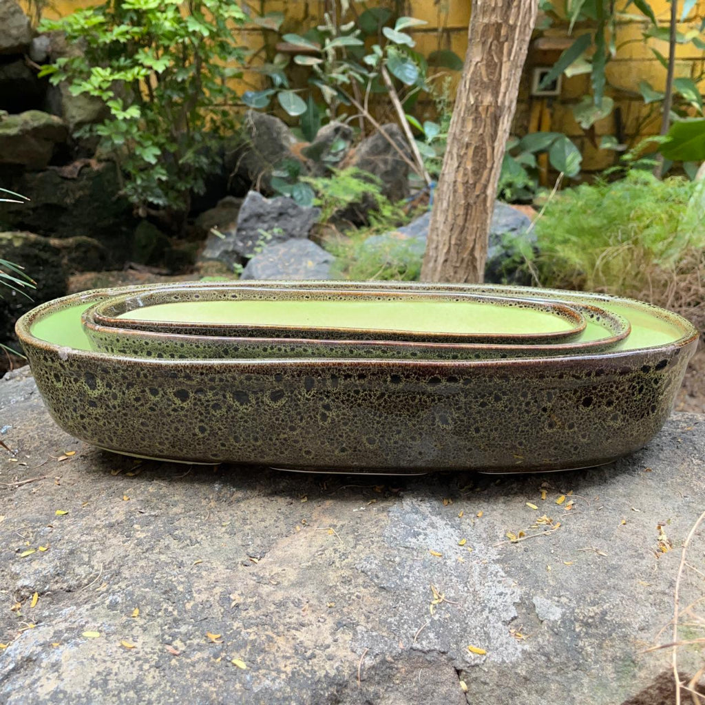  Set Of 2 Chiselled Bonsai Ceramic Tray Kok