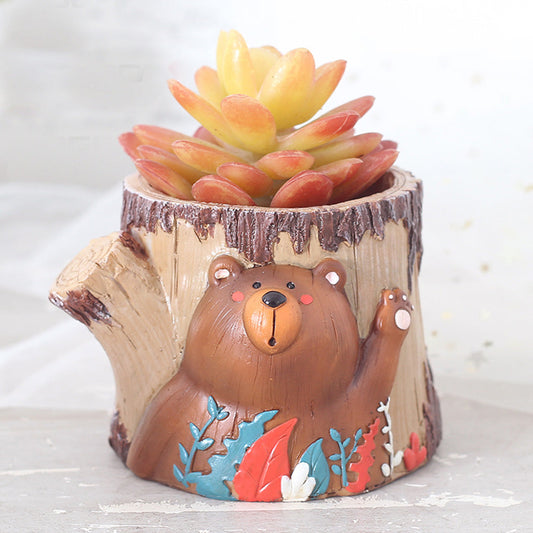  Cute Waving Bear Resin Succulent Pot