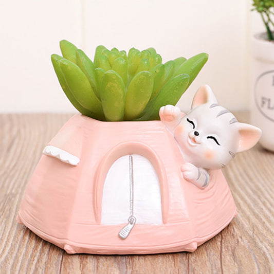  Cute Kitty In Tent Resin Succulent Pot