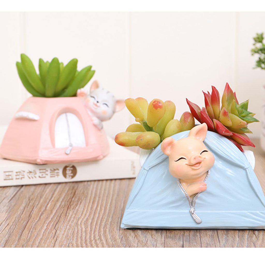  Cute Kitty In Tent Resin Succulent Pot