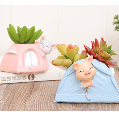 Cute Kitty In Tent Resin Succulent Pot