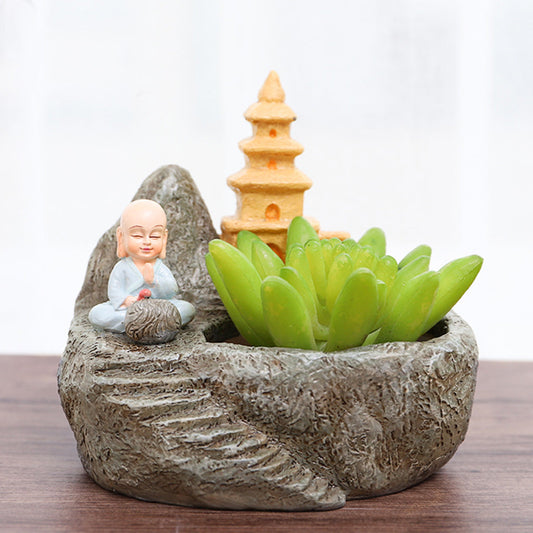  Cute Monk Meditating Resin Succulent Pot