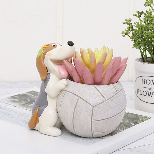  Cute Playful Dog Resin Succulent Pot