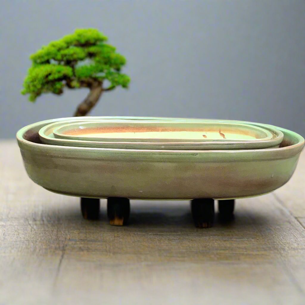  Set Of 3 Chiselled Bonsai Ceramic Tray