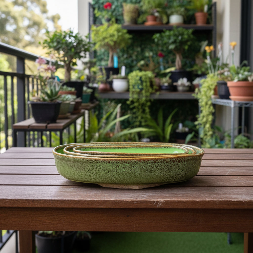  Set Of 3 Chiselled Bonsai Ceramic Tray