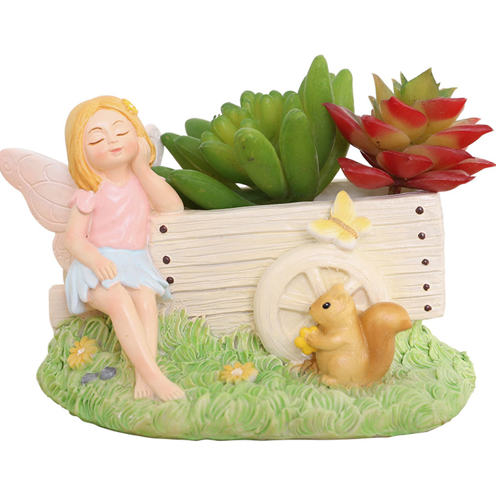  Beautiful Fairy Sitting With Cart Resin Succulent Pot