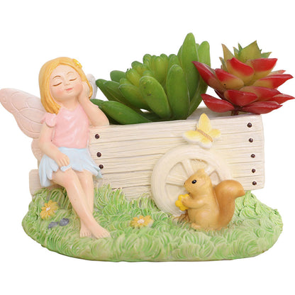 Beautiful Fairy Sitting With Cart Resin Succulent Pot