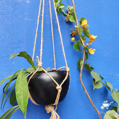  Galaxial Black Hanging Metal Pot With Rope