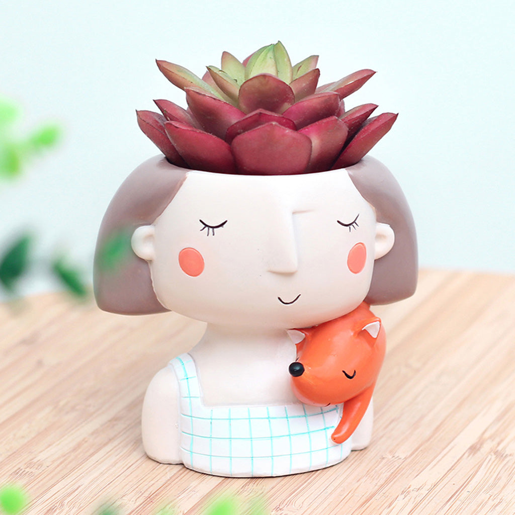  Girl With Fox Resin Succulent Pot