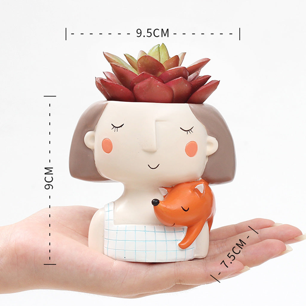  Girl With Fox Resin Succulent Pot