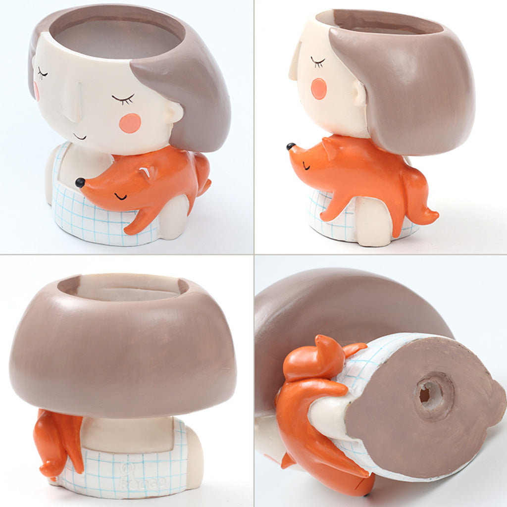  Girl With Fox Resin Succulent Pot