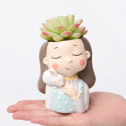  Girl With Rabbit Resin Succulent Pot