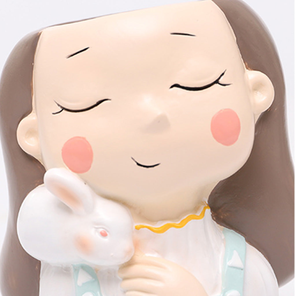 Girl With Rabbit Resin Succulent Pot