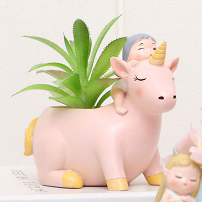  Cute Girl On Unicorn Resin Succulent Pot