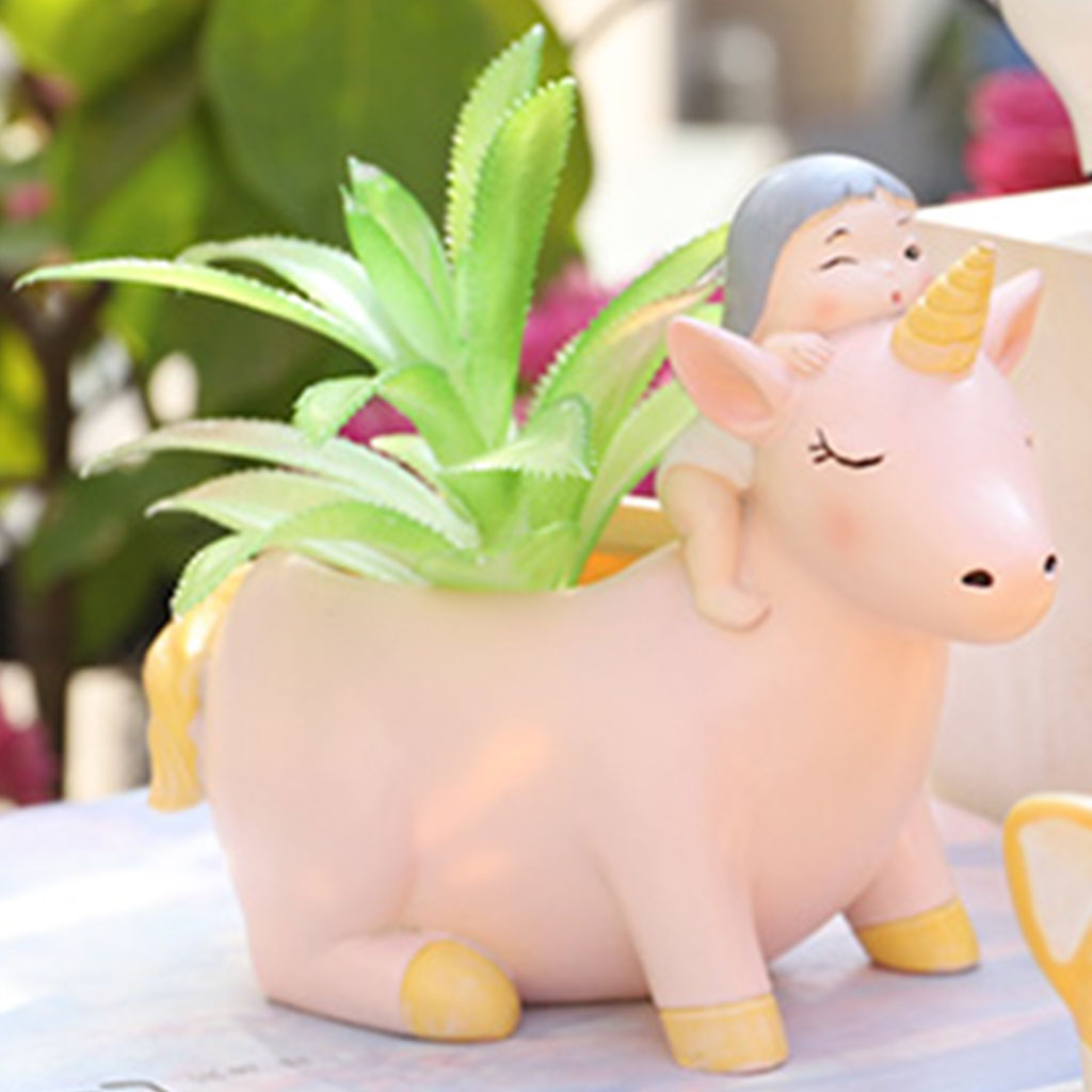  Cute Girl On Unicorn Resin Succulent Pot