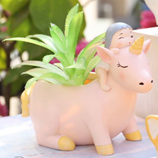  Cute Girl On Unicorn Resin Succulent Pot