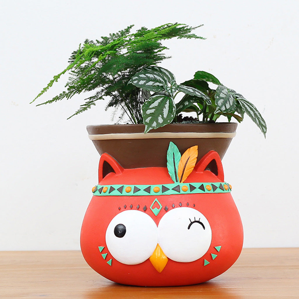  Hanging Tribal Owl Resin Succulent Pot
