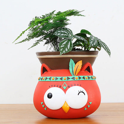  Hanging Tribal Owl Resin Succulent Pot