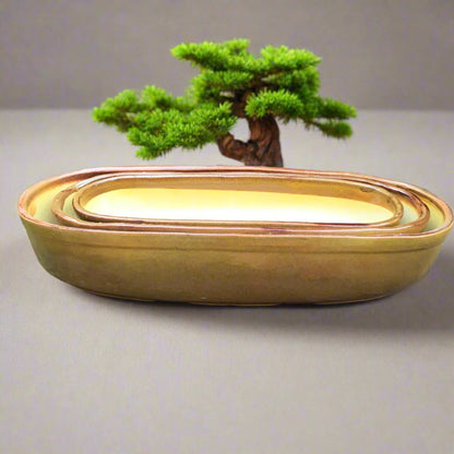  Set Of 3 Chiselled Bonsai Ceramic Tray