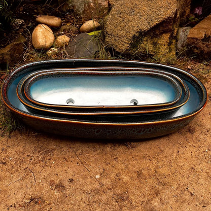  Set Of 3 Chiselled Bonsai Ceramic Tray