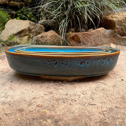  Set Of 3 Chiselled Bonsai Ceramic Tray