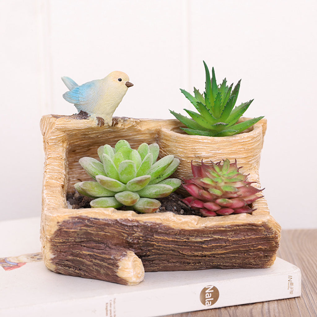  Perched Bird In Garden Resin Succulent Pot