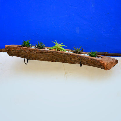  Raw Wooden Railing Planter With Metal Stand