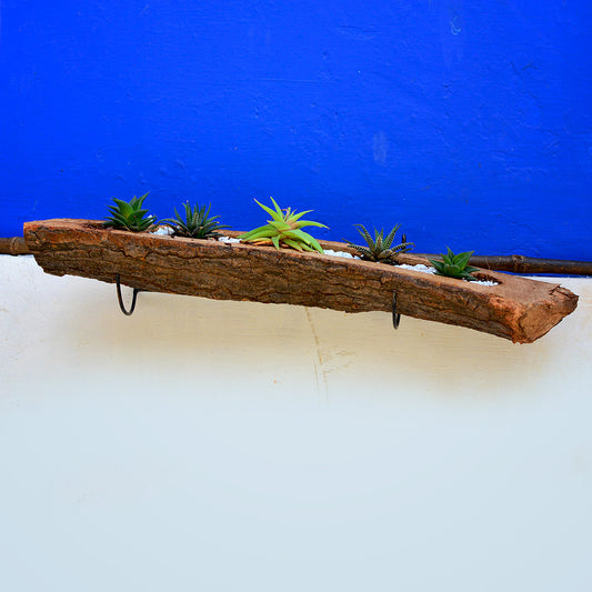  Raw Wooden Railing Planter With Metal Stand