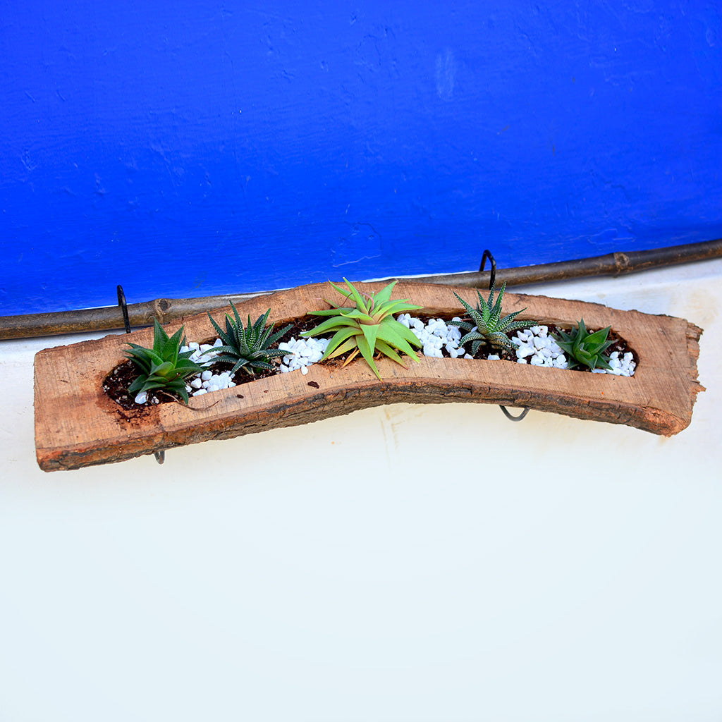  Raw Wooden Railing Planter With Metal Stand