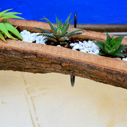  Raw Wooden Railing Planter With Metal Stand