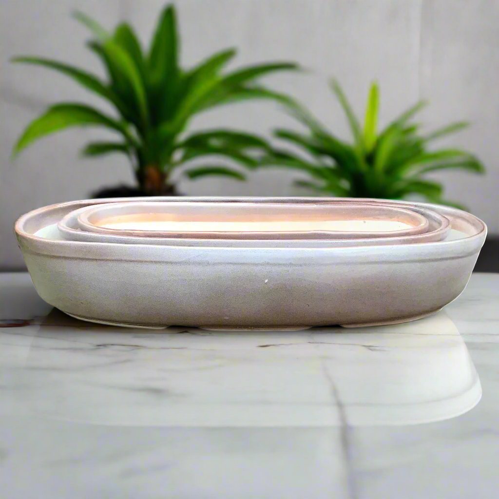  Set Of 3 Chiselled Bonsai Ceramic Tray